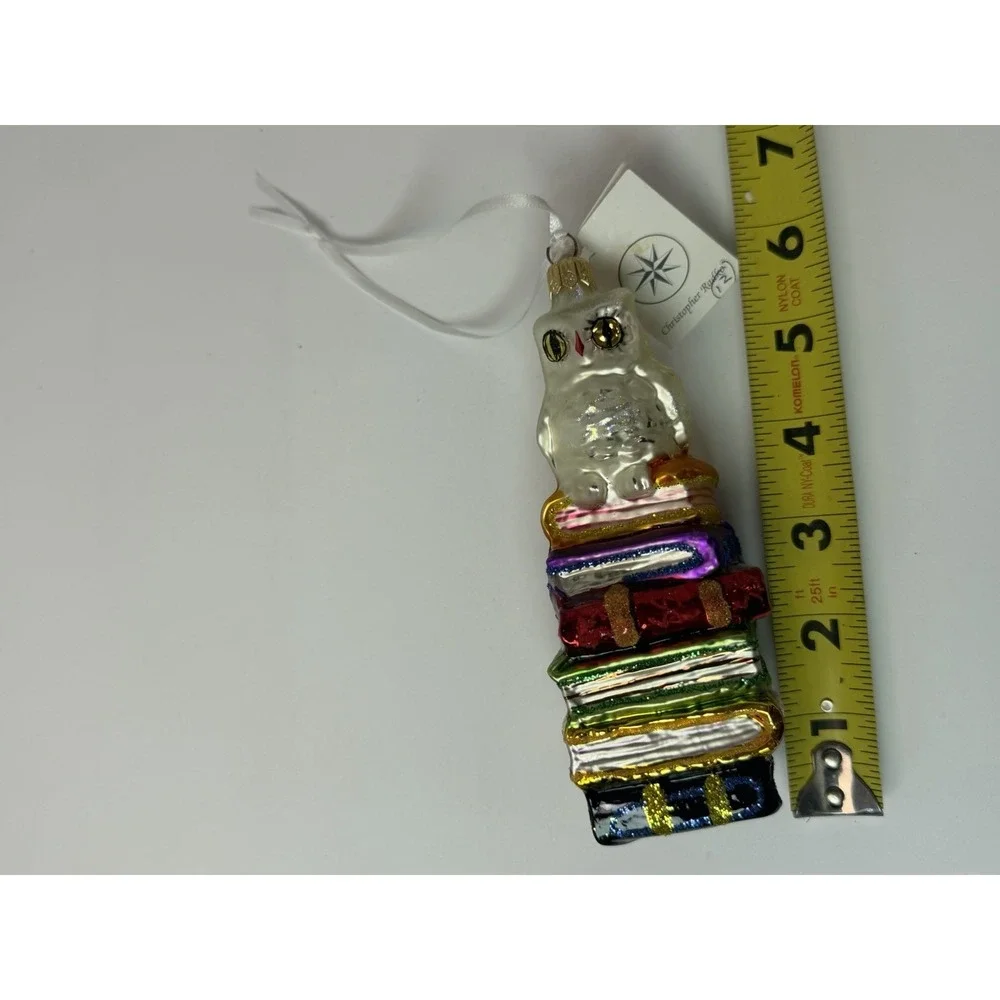 Radko Glass HOO DUNNIT Wise Owl on Stack of Books Christmas Ornament